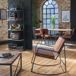 Made in Meubles Fauteuil vintage en cuir marron Porto