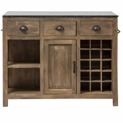 Made in Meubles Ilot central en bois de manguier et plateau en marbre Paul