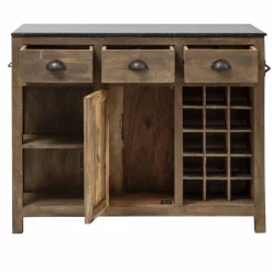Made in Meubles Ilot central en bois de manguier et plateau en marbre Paul