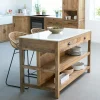 Made in Meubles Ilot central en bois de manguier et marbre blanc Louisa