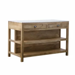 Made in Meubles Ilot central en bois de manguier et marbre blanc Louisa