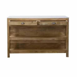 Made in Meubles Ilot central en bois de manguier et marbre blanc Louisa
