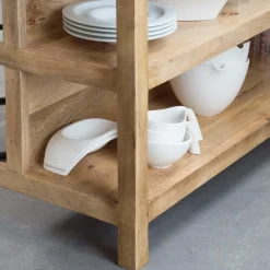 Made in Meubles Ilot central en bois de manguier et marbre blanc Louisa