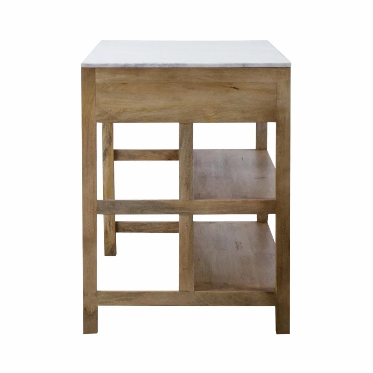 Made in Meubles Ilot central en bois de manguier et marbre blanc Louisa