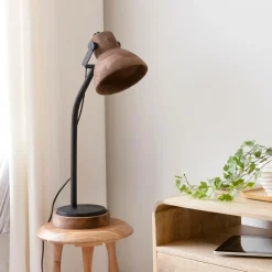 Made in Meubles Lampe à  poser en bois de manguier et métal Loulou