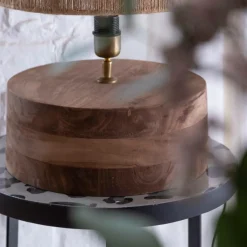 Made in Meubles Lampe à poser ronde en bois de manguier Albane