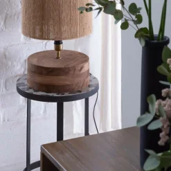 Made in Meubles Lampe à poser ronde en bois de manguier Albane