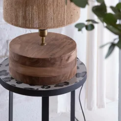 Made in Meubles Lampe à poser ronde en bois de manguier Albane