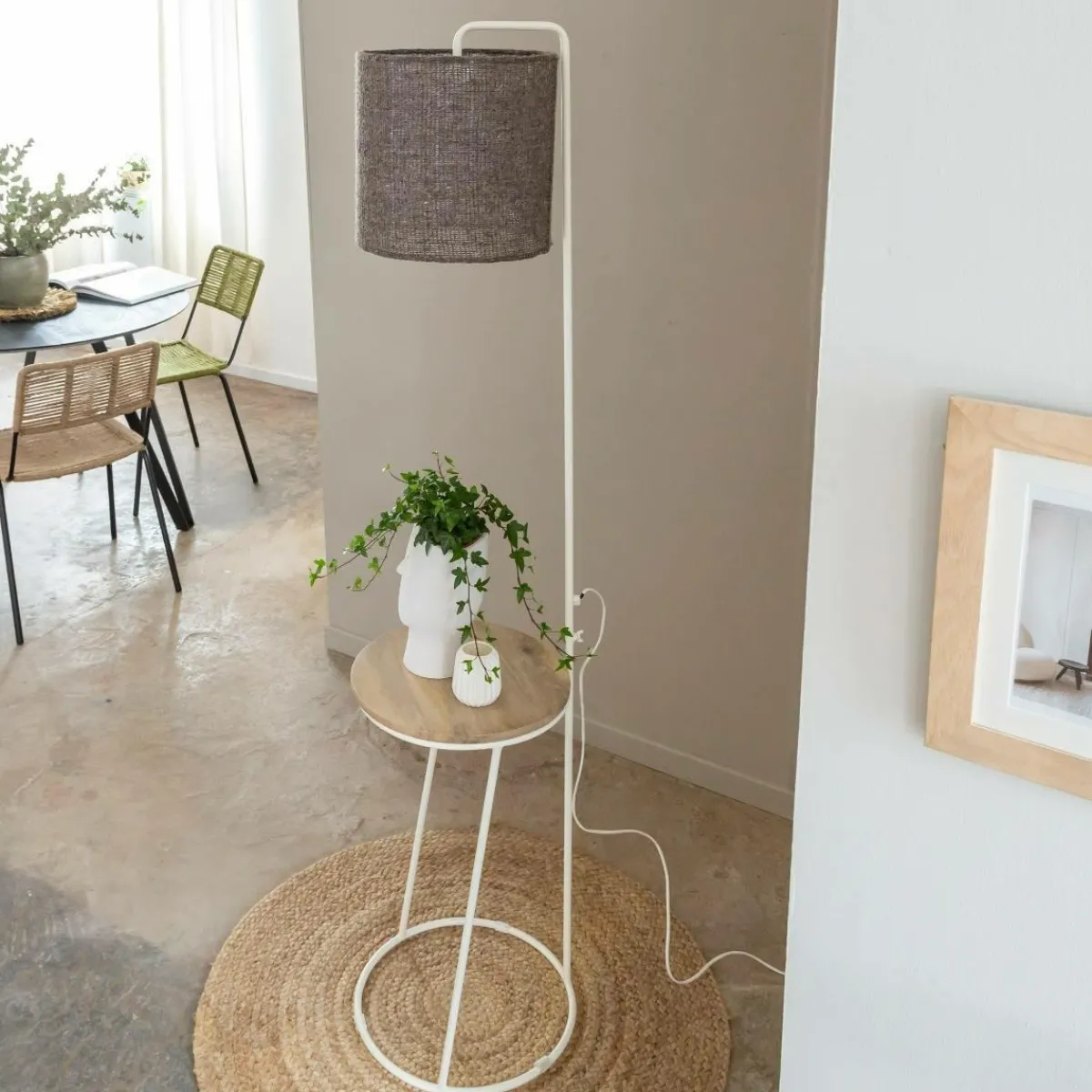 Made in Meubles Lampe sur pied en métal et en jute Rosanne