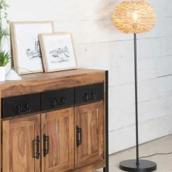 Made in Meubles Lampe sur pied en métal et osier Erika
