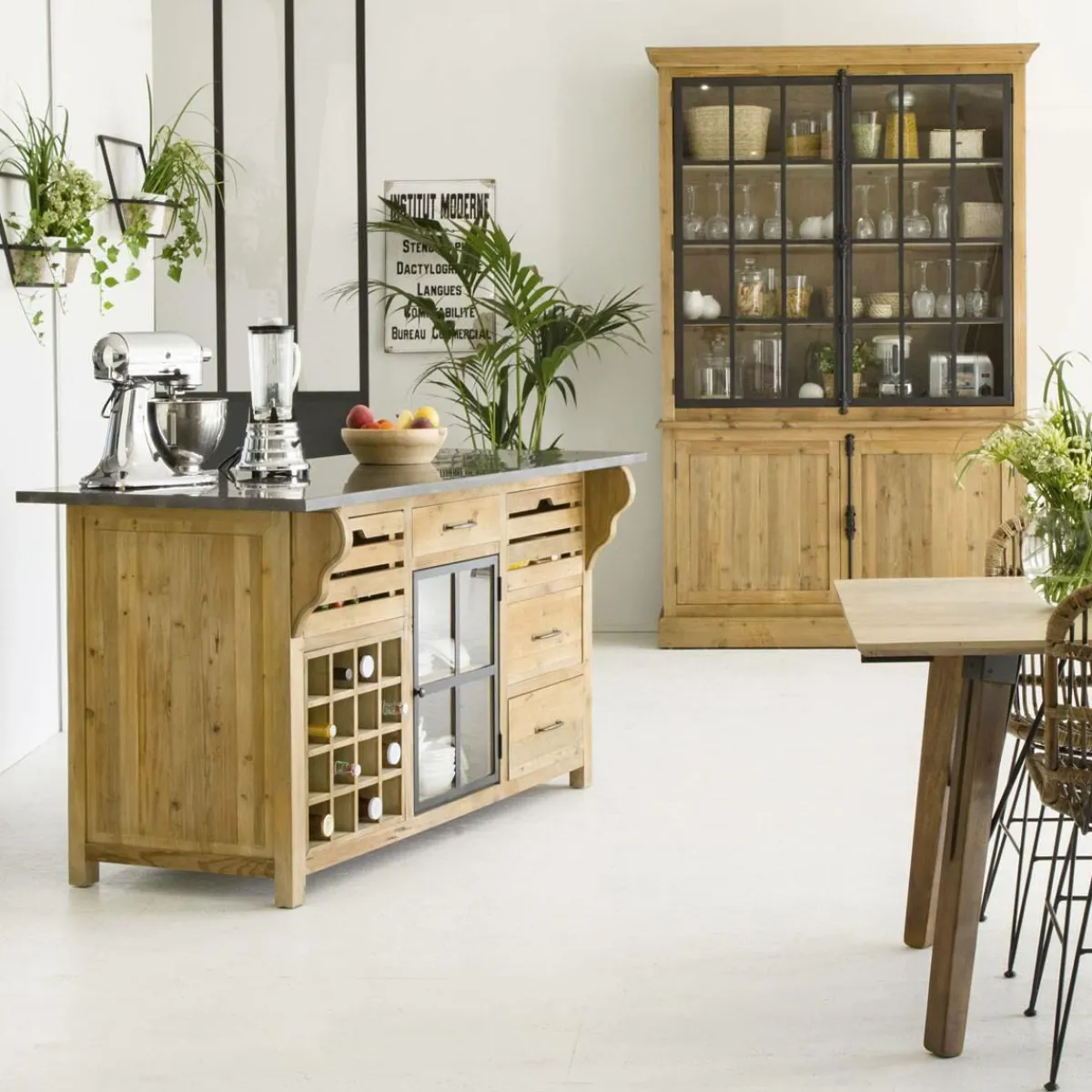 Made in Meubles Îlot central en bois recyclé Champêtre
