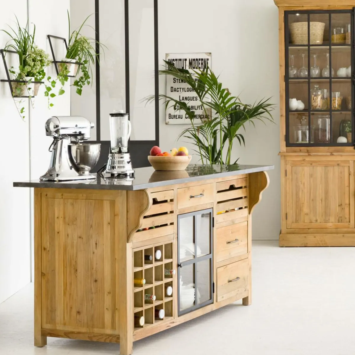 Made in Meubles Îlot central en bois recyclé Champêtre