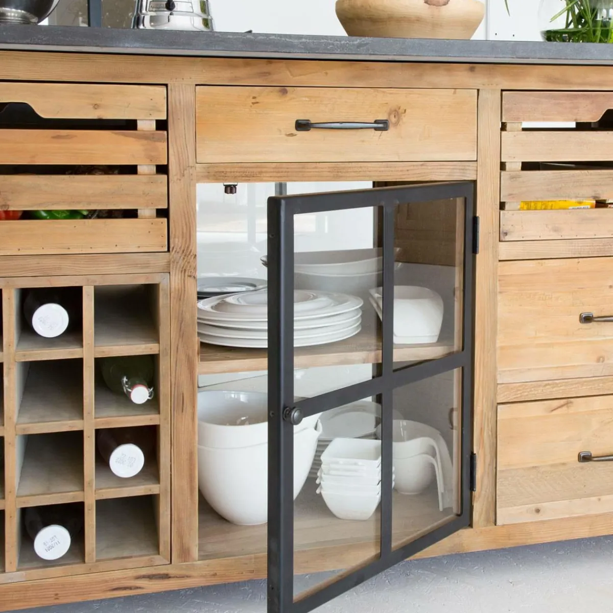 Made in Meubles Îlot central en bois recyclé Champêtre