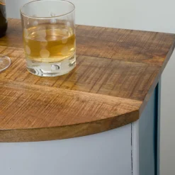 Made in Meubles Meuble bar bleu avec plateau en bois de manguier Combi