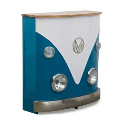 Made in Meubles Meuble bar bleu avec plateau en bois de manguier Combi