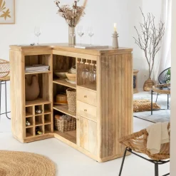 Made in Meubles Meuble bar en angle bois de manguier Lou