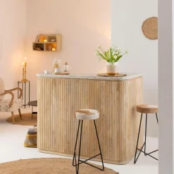 Made in Meubles Meuble bar en angle bois de manguier et terrazzo Lou