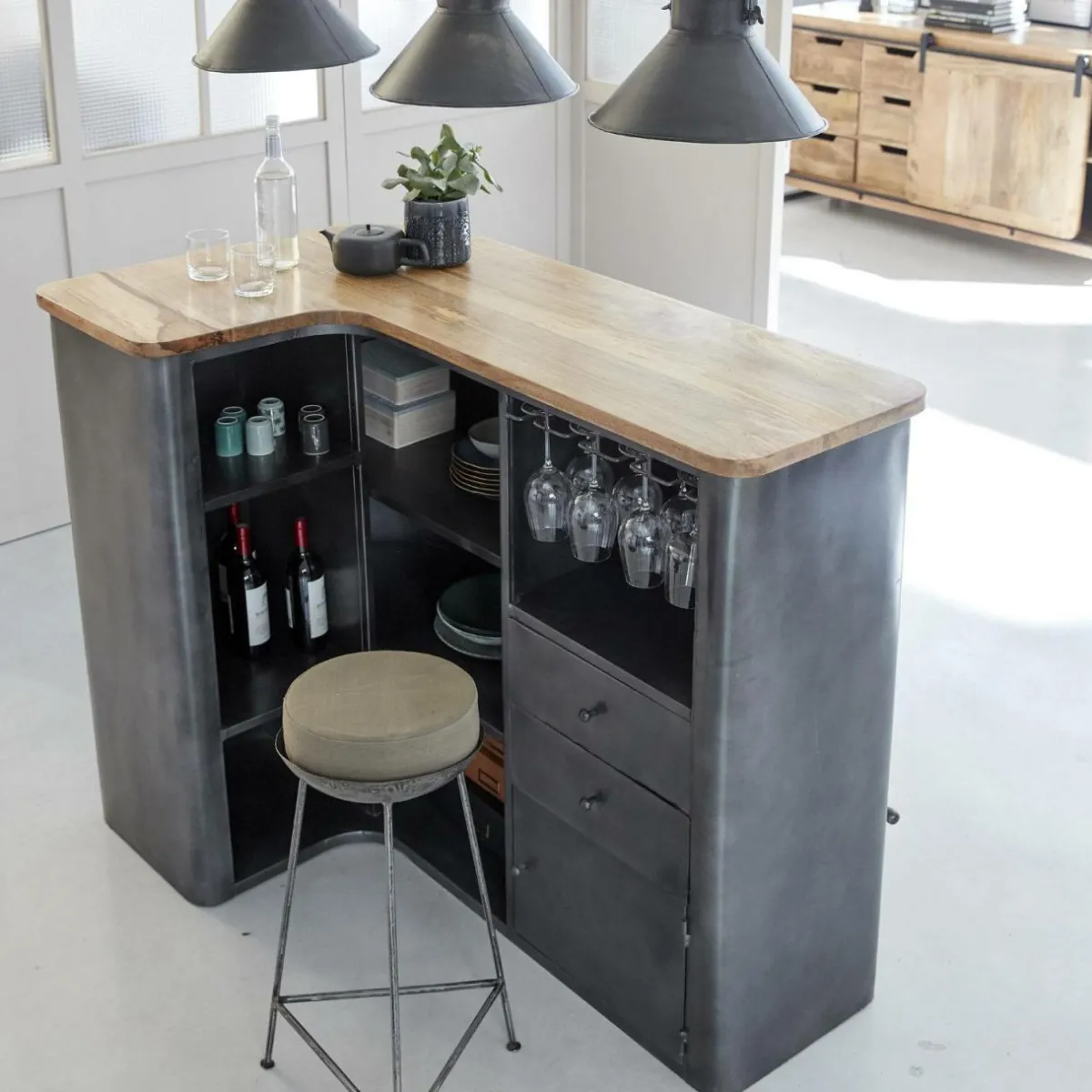 Made in Meubles Meuble bar en angle en métal Locker