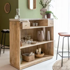 Made in Meubles Meuble bar en bois de manguier et terrazzo Lou