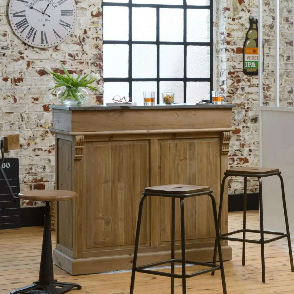 Made in Meubles Meuble bar en bois recyclé 120cm Garance