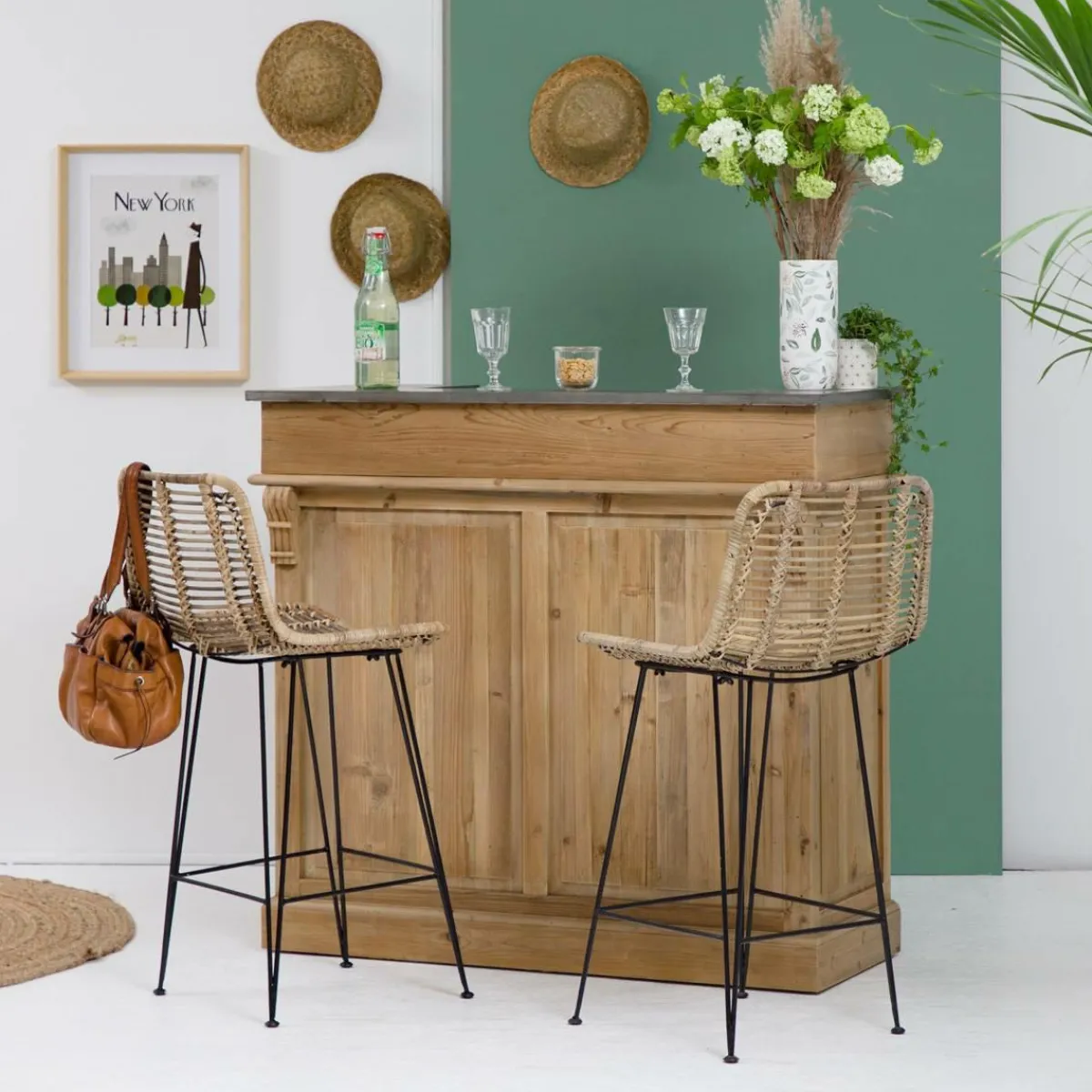 Made in Meubles Meuble bar en bois recyclé 120cm Garance