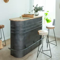 Made in Meubles Meuble bar en métal et bois de manguier Locker