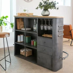 Made in Meubles Meuble bar en métal et bois de manguier Locker