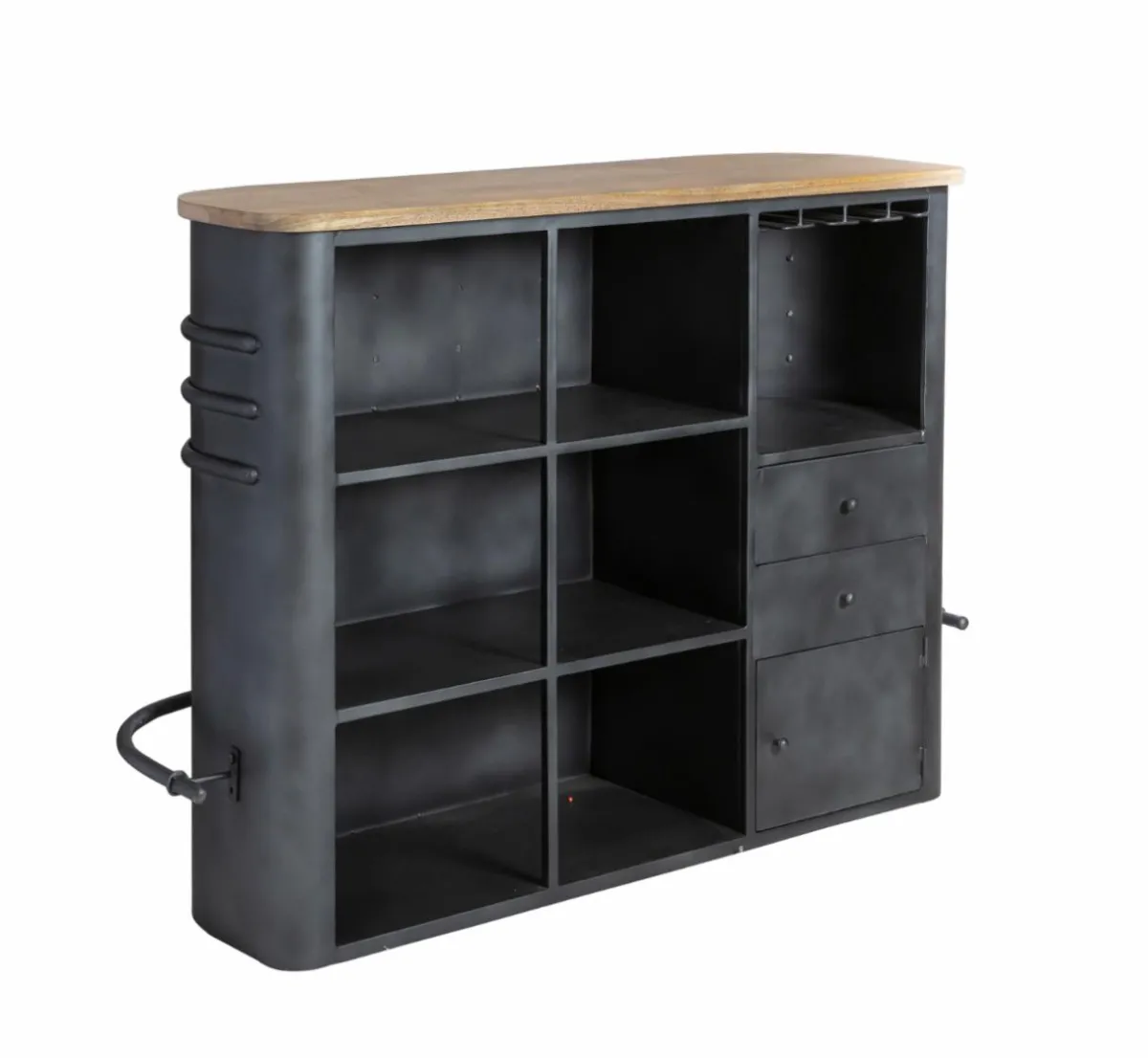 Made in Meubles Meuble bar en métal et bois de manguier Locker