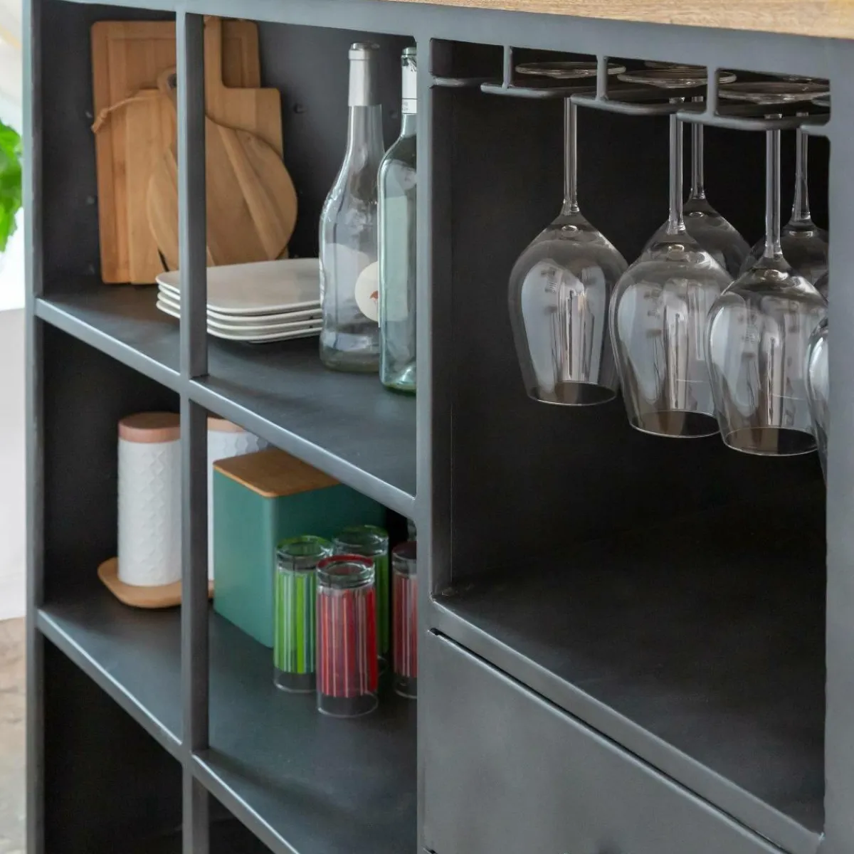 Made in Meubles Meuble bar en métal et bois de manguier Locker