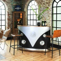 Made in Meubles Meuble bar noir avec plateau en bois de manguier Combi