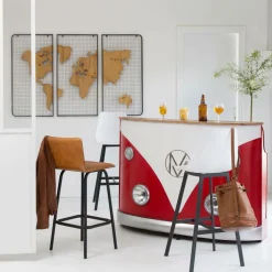 Made in Meubles Meuble bar rouge avec plateau en bois de manguier Combi