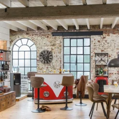 Made in Meubles Meuble bar rouge avec plateau en bois de manguier Combi