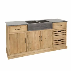 Made in Meubles Meuble bas de cuisine en bois recyclé et pierre bleue Romain