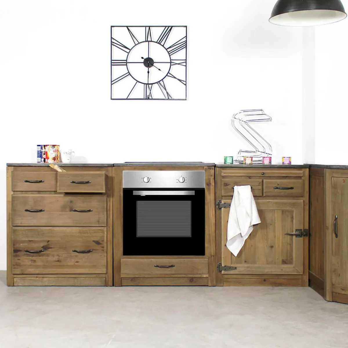Made in Meubles Meuble bas de cuisine pour four et plaques de cuisson Champêtre