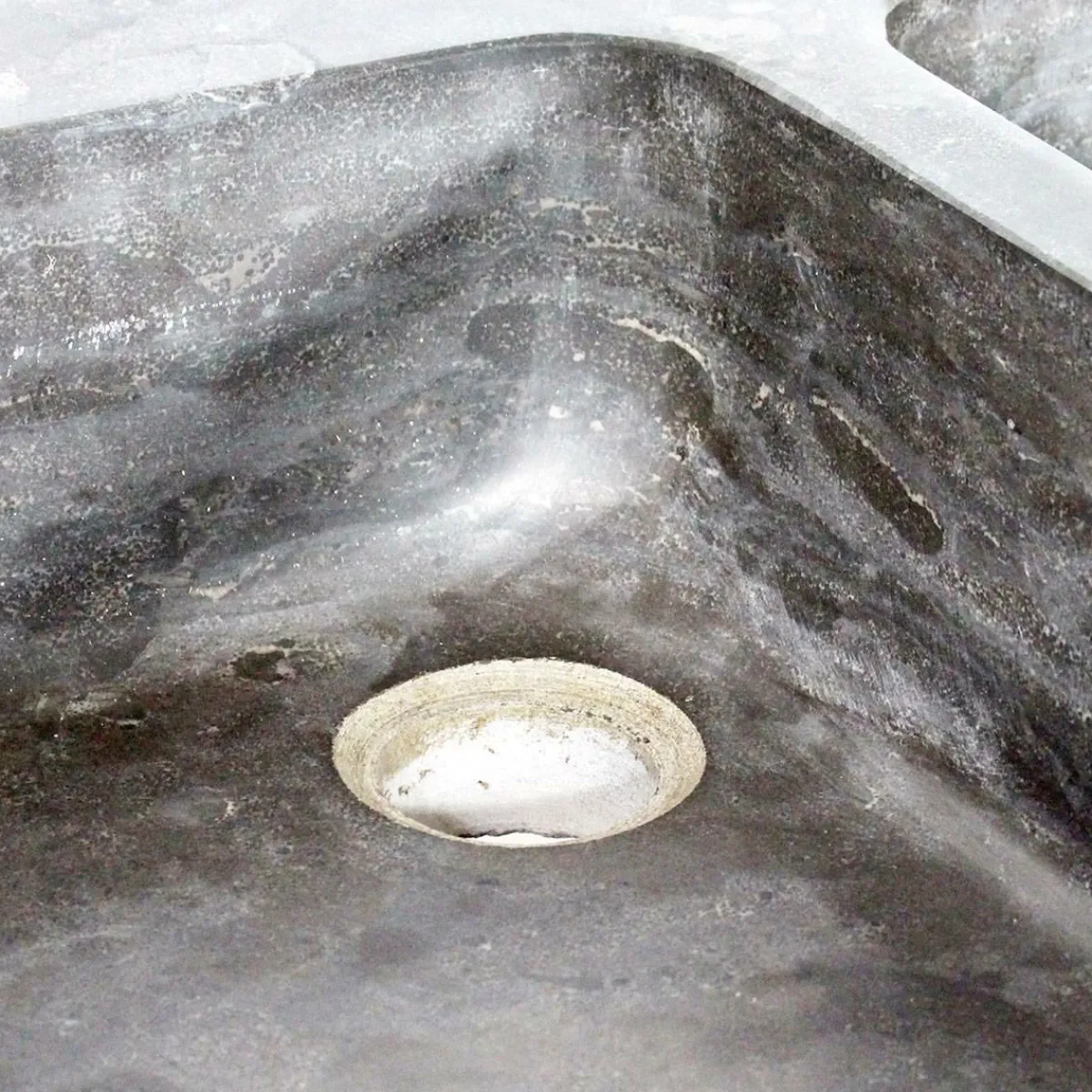 Made in Meubles Meuble bas de cuisine évier 2 vasques pierre bleue Champêtre