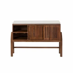 Made in Meubles Meuble sous vasque 2 portes en bois d'acacia et terrazzo Kaelis