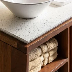 Made in Meubles Meuble sous vasque 2 portes en bois d'acacia et terrazzo Kaelis