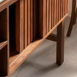 Made in Meubles Meuble sous vasque 2 portes en bois d'acacia et terrazzo Kaelis
