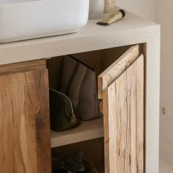 Made in Meubles Meuble sous vasque 2 portes en bois effet béton et bois recyclé Dalva