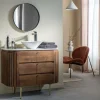 Made in Meubles Meuble sous vasque en bois de manguier et marbre Sienne
