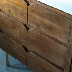 Made in Meubles Meuble sous vasque en bois de manguier et marbre Sienne
