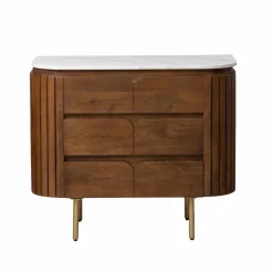 Made in Meubles Meuble sous vasque en bois de manguier et marbre Sienne