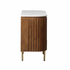 Made in Meubles Meuble sous vasque en bois de manguier et marbre Sienne