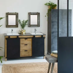 Made in Meubles Meuble sous vasque en bois recyclé et métal Jade