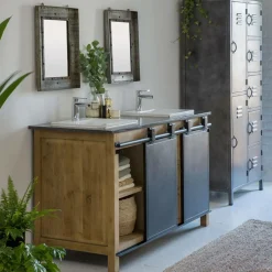 Made in Meubles Meuble sous vasque en bois recyclé et métal Jade