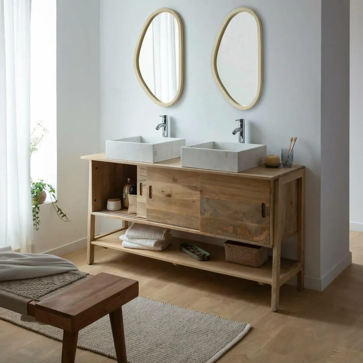 Made in Meubles Meuble sous vasque en bois de manguier 145 cm Nour