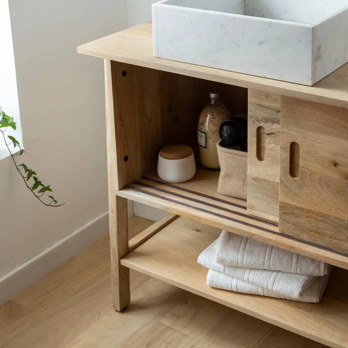 Made in Meubles Meuble sous vasque en bois de manguier 145 cm Nour