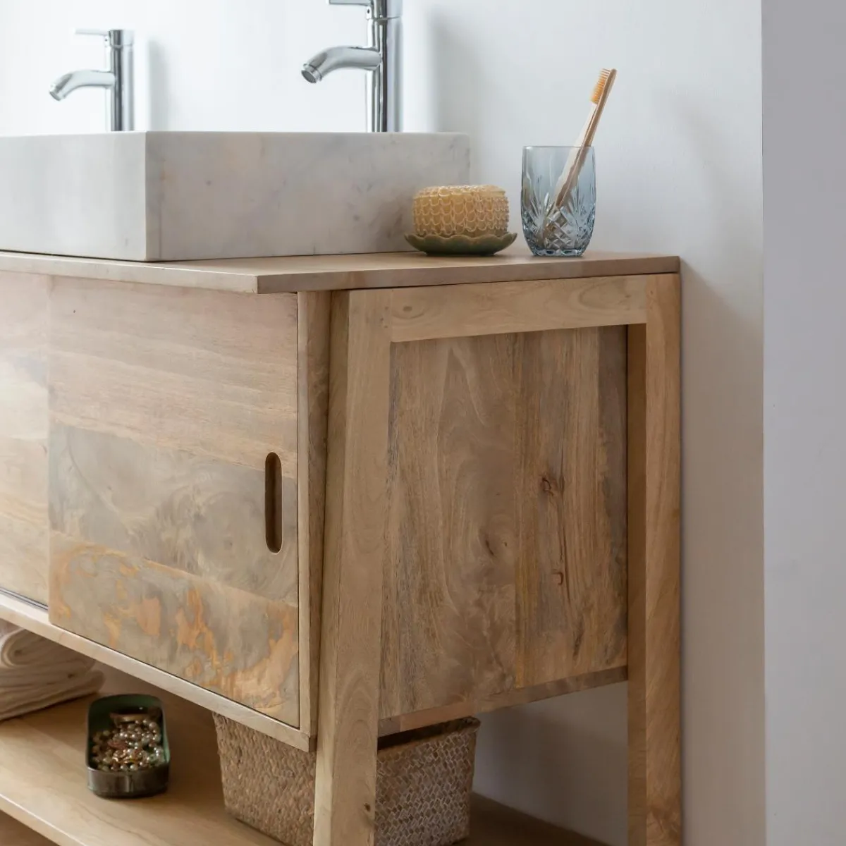 Made in Meubles Meuble sous vasque en bois de manguier 145 cm Nour