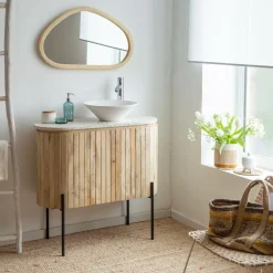 Made in Meubles Meuble sous vasque en bois de manguier et terrazzo Lou