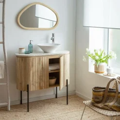Made in Meubles Meuble sous vasque en bois de manguier et terrazzo Lou
